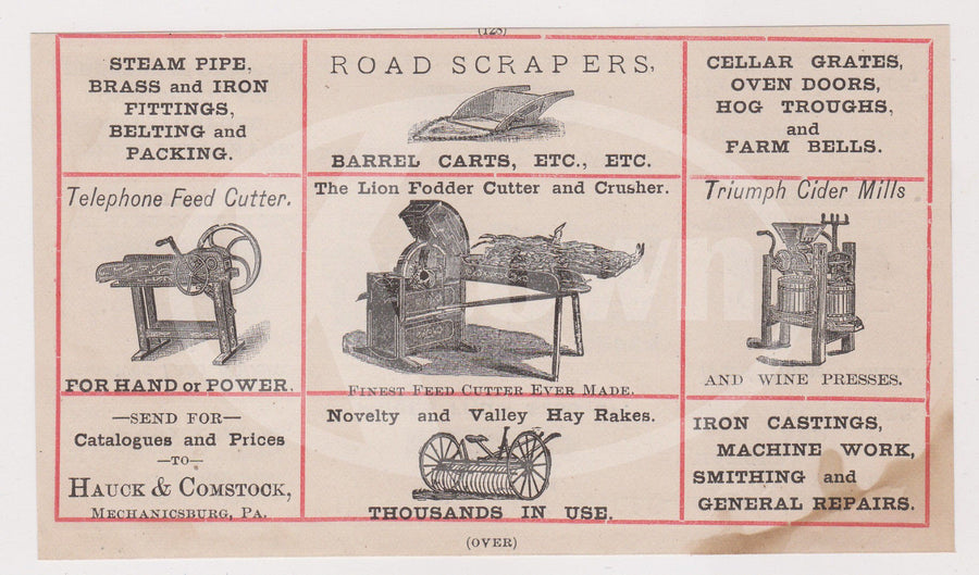 HAUCK & COMSTOCK FEED CUTTER & WINE PRESS ANTIQUE FARM TOOL ADVERTISING FLYER - K-townConsignments