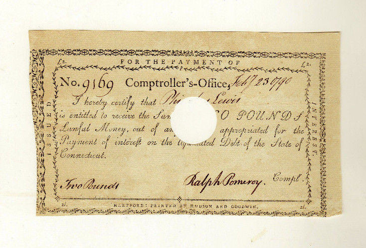 RALPH POMEROY REVOLUTIONARY WAR PATRIOT CT COMPTROLLER AUTOGRAPH SIGNED DOC 1790 - K-townConsignments