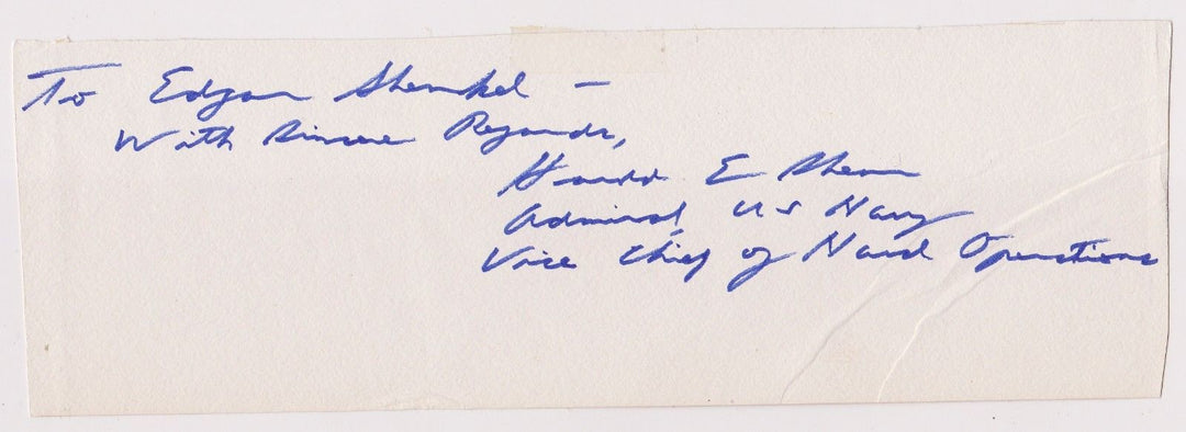 ADMIRAL HAROLD SHEA US NAVAL OPERATIONS ORIGINAL AUTOGRAPH SIGNATURE W/ PHOTO - K-townConsignments