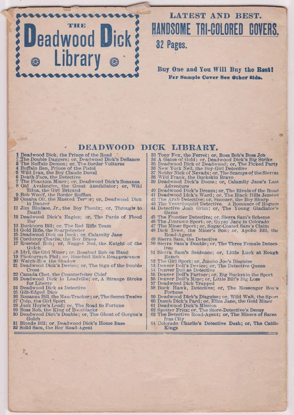 DEADWOOD DICK No. 63 RAILROAD AGENT DETECTIVE ANTIQUE GRAPHIC WESTERN DIME NOVEL - K-townConsignments