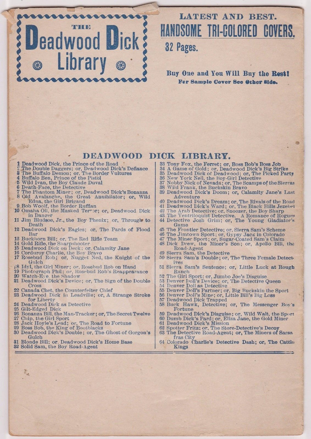 DEADWOOD DICK No. 63 RAILROAD AGENT DETECTIVE ANTIQUE GRAPHIC WESTERN DIME NOVEL - K-townConsignments