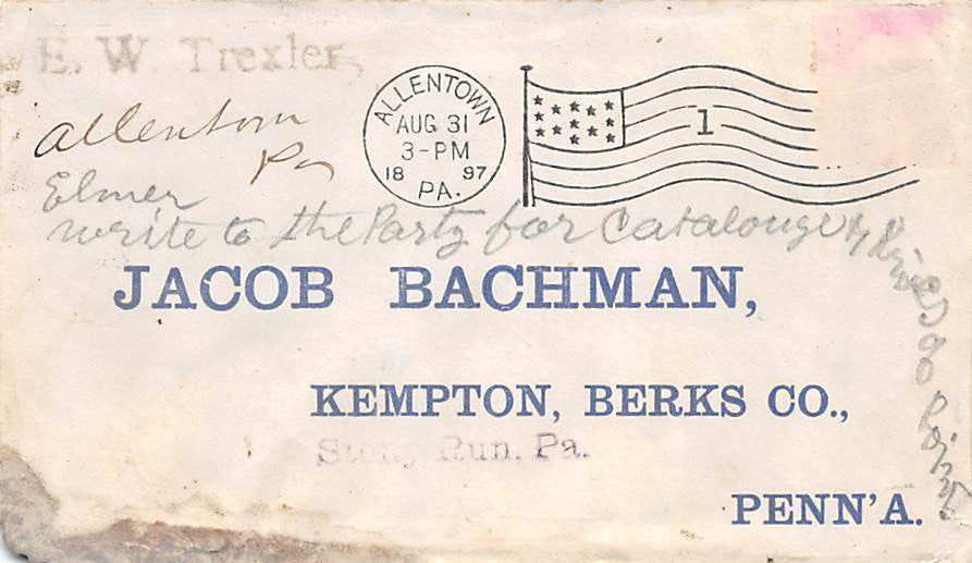 BERKS ALLENTOWN KEMPTON PA ANTIQUE ADVERTISING STAMPED POSTAL COVER 1897 - K-townConsignments