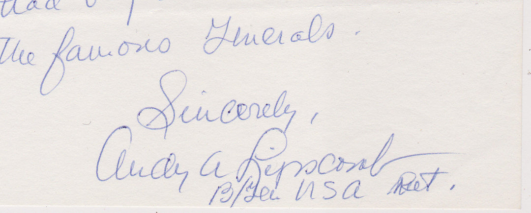 ANDY ARCHER LIPSCOMB US ARMY MAJOR GENERAL ORIGINAL AUTOGRAPH SIGNED LETTER 1983 - K-townConsignments