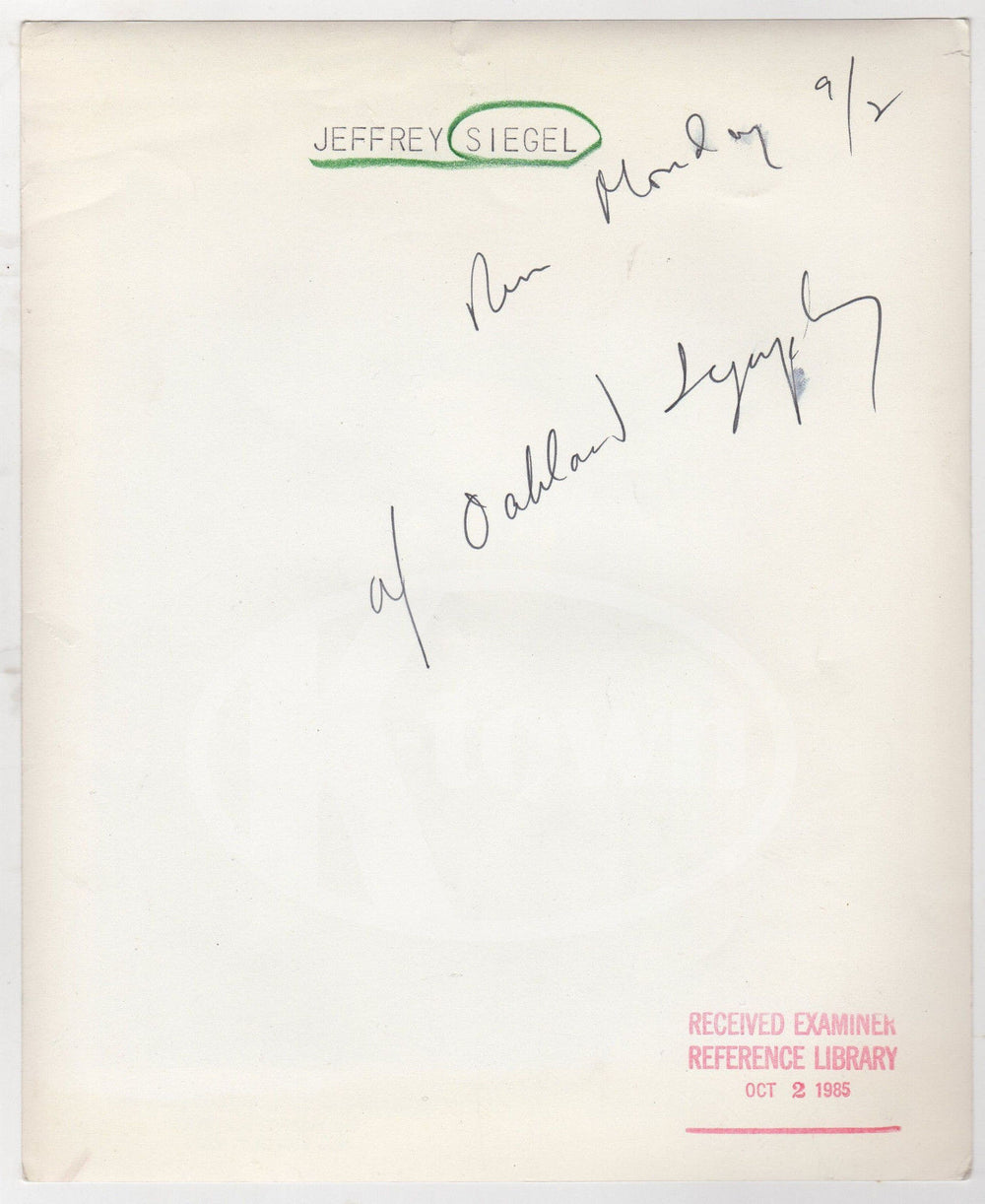 JEFFREY SEIGEL PIANIST MUSICIAN VINTAGE COLUMBIA ARTISTS STUDIO PROMO PHOTO - K-townConsignments