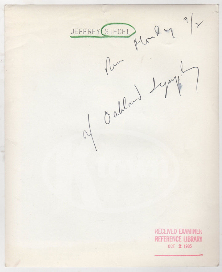 JEFFREY SEIGEL PIANIST MUSICIAN VINTAGE COLUMBIA ARTISTS STUDIO PROMO PHOTO - K-townConsignments