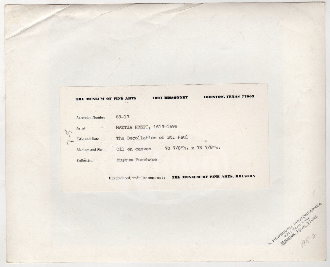 DECOLLATION OF ST. PAUL OIL PAINTING BY MATTIA PRETI VINTAGE MSUEUM GALLERY PHOT - K-townConsignments