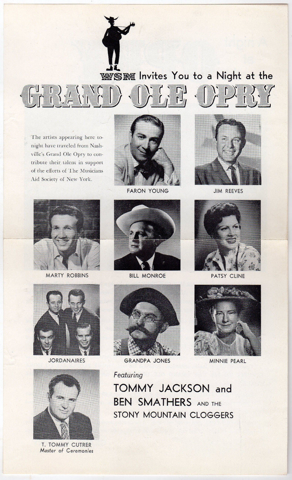 PATSY CLINE JIM REEVES GRAND OLE OPRY STARS VINTAGE 1960s CARNEGIE POSTER FLYER - K-townConsignments