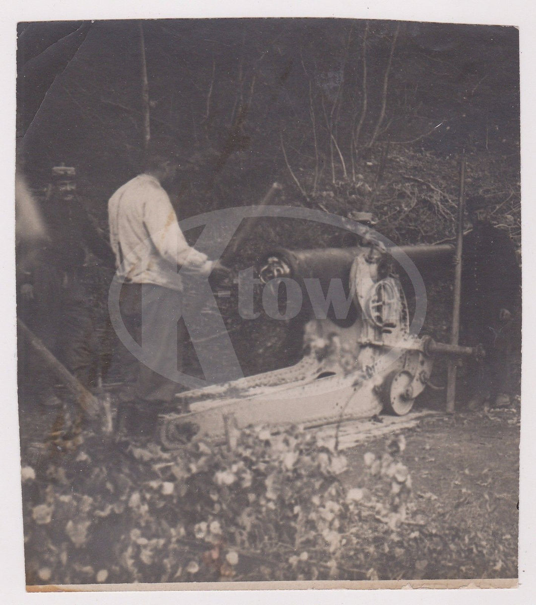 ARGONNE WWI FRENCH ARTILLERY CANNON ORIGINAL MILITARY PRESS PHOTOGRAPH W/ STAMP - K-townConsignments