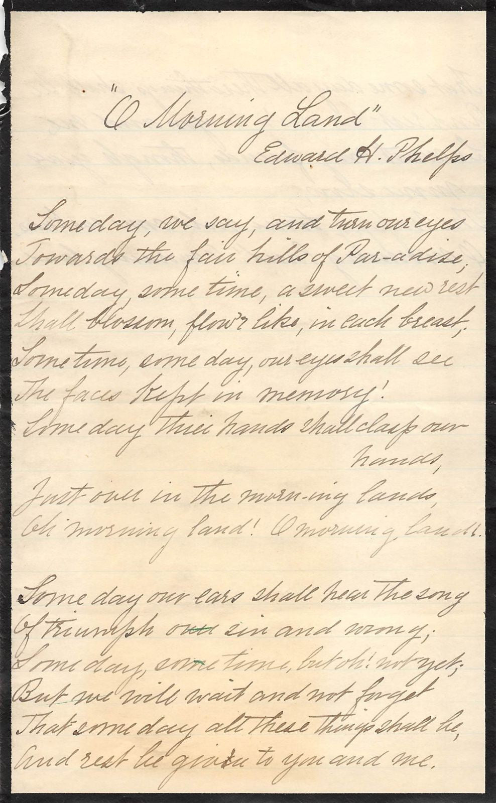 O MORNING LAND POEM BY EDWARD H. PHELPS MASSACHUSETTS NEWSPAPER OWNER 1870s - K-townConsignments