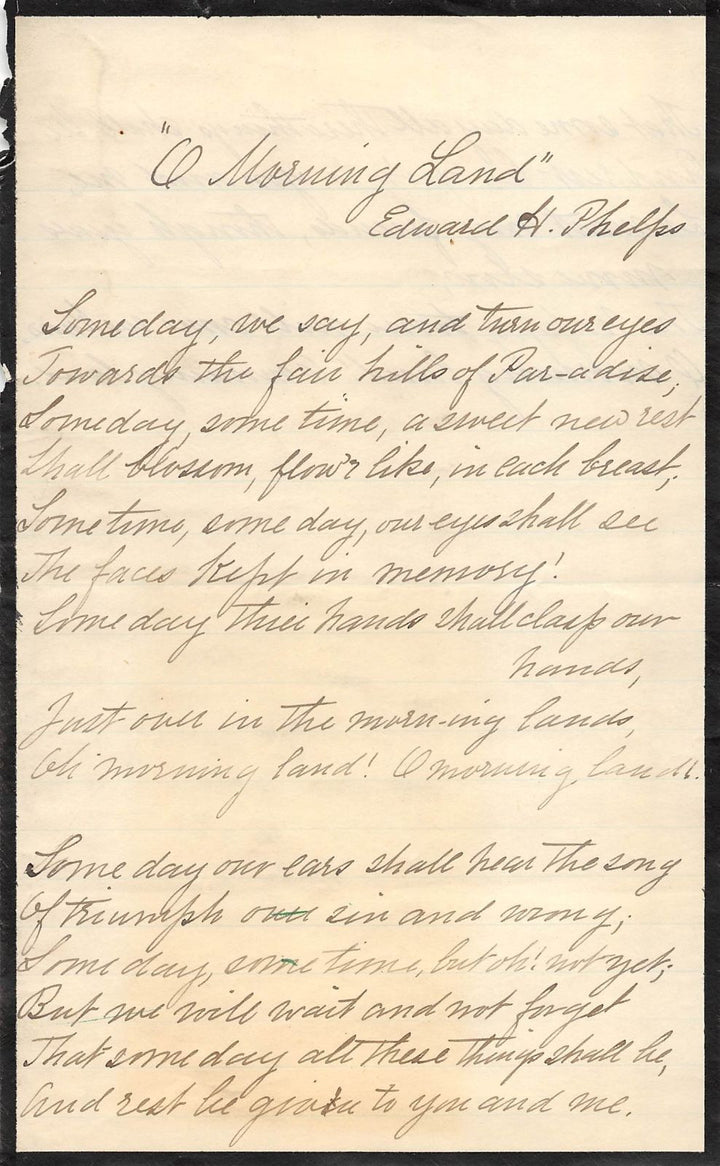 O MORNING LAND POEM BY EDWARD H. PHELPS MASSACHUSETTS NEWSPAPER OWNER 1870s - K-townConsignments