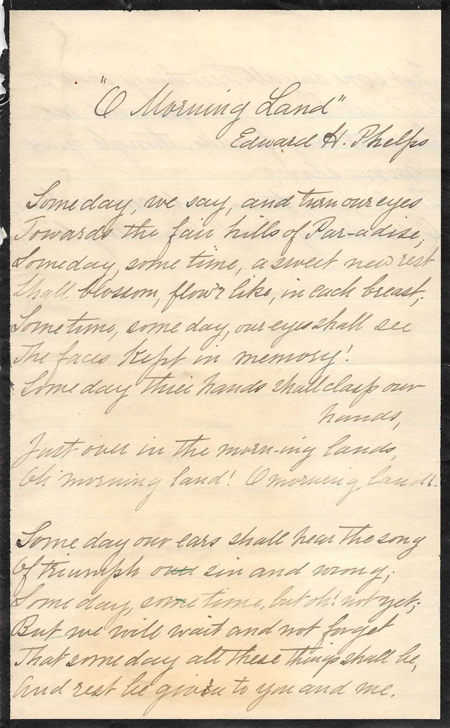 O MORNING LAND POEM BY EDWARD H. PHELPS MASSACHUSETTS NEWSPAPER OWNER 1870s - K-townConsignments