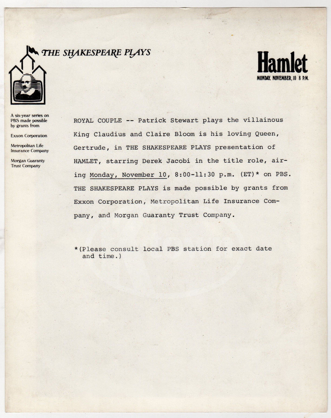 PATRICK STEWART KING CLAUDIUS ACTOR VINTAGE SHAKESPEARE HAMLET STAGE PHOTO - K-townConsignments