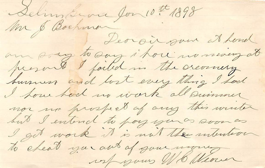 W. C. WEAVER KEMPTON PENNSYLVANIA FARMING ANTIQUE AUTOGRAPH SIGNED LETTER 1898 - K-townConsignments