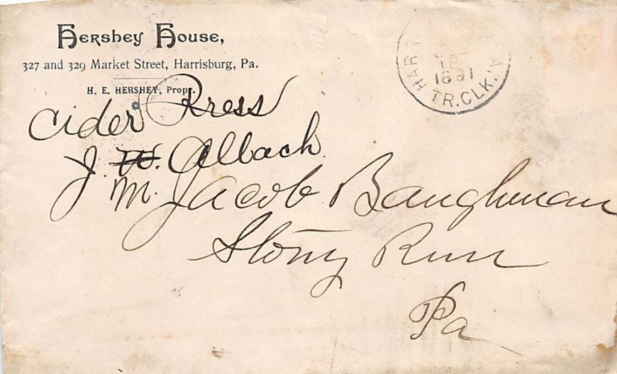 HERSHEY HOUSE HARRISBURG PENNSYLVANIA RARE ANTIQUE ADVERTISING LETTERHEAD 1891 - K-townConsignments