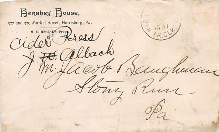HERSHEY HOUSE HARRISBURG PENNSYLVANIA RARE ANTIQUE ADVERTISING LETTERHEAD 1891 - K-townConsignments