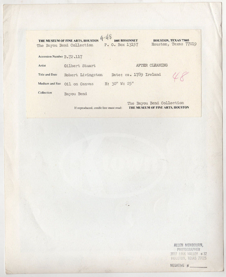 ROBERT LIVINGSTON PAINTING BY GILBERT STUART VINTAGE MUSUEM GALLERY PHOTO 1948 - K-townConsignments