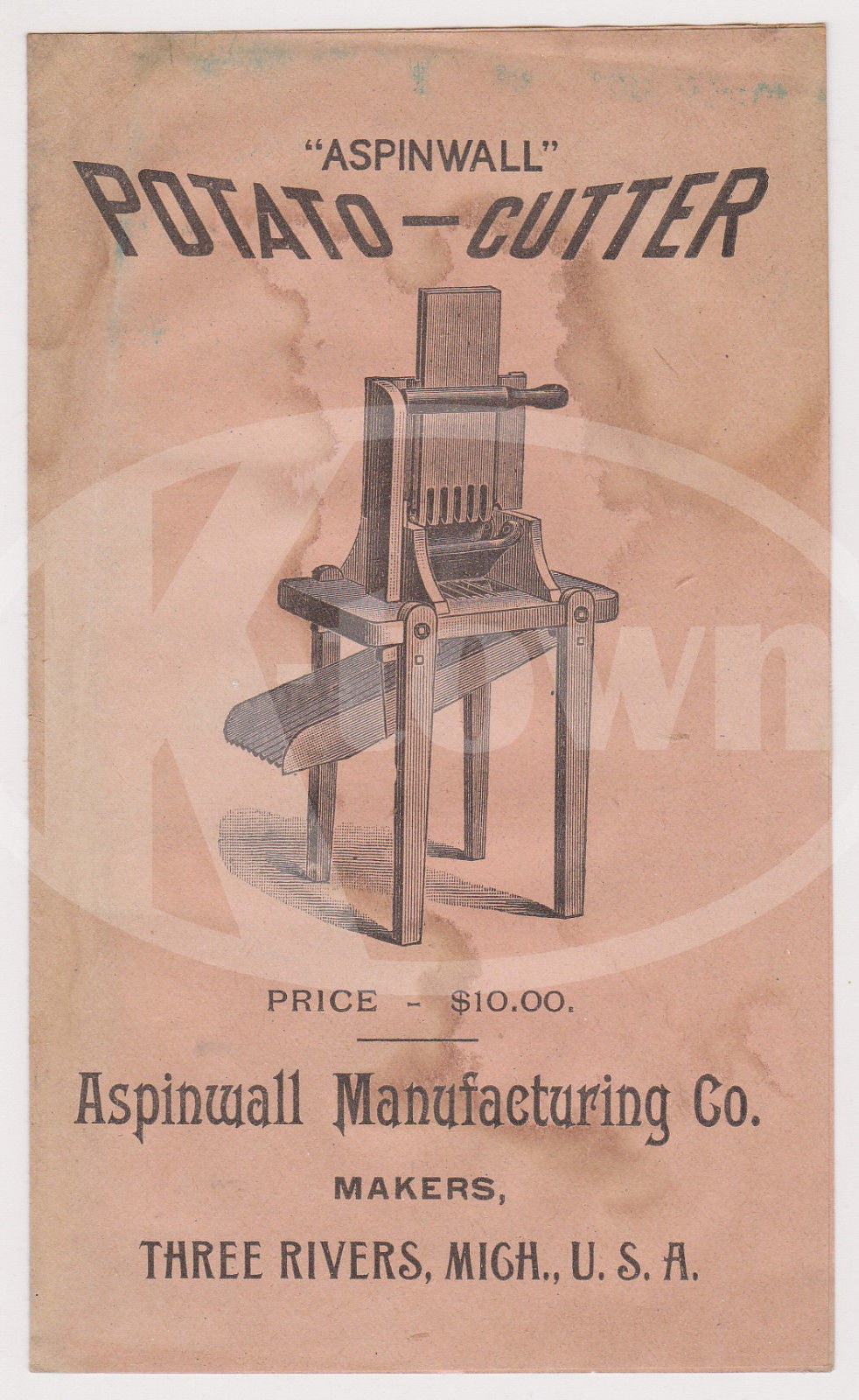 ASPINWALL POTATO CUTTER THREE RIVERS MICHIGAN ANTIQUE FARM TOOL ADVERTISING 1893 - K-townConsignments