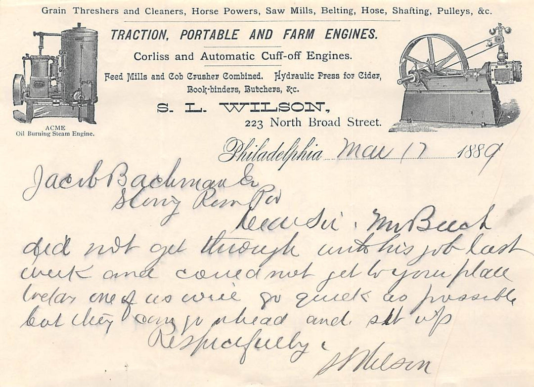 WILSON ENGINES & BOILERS EARLY FARM MACHINERY ANTIQUE GRAPHIC ADVERTISING LETTER - K-townConsignments