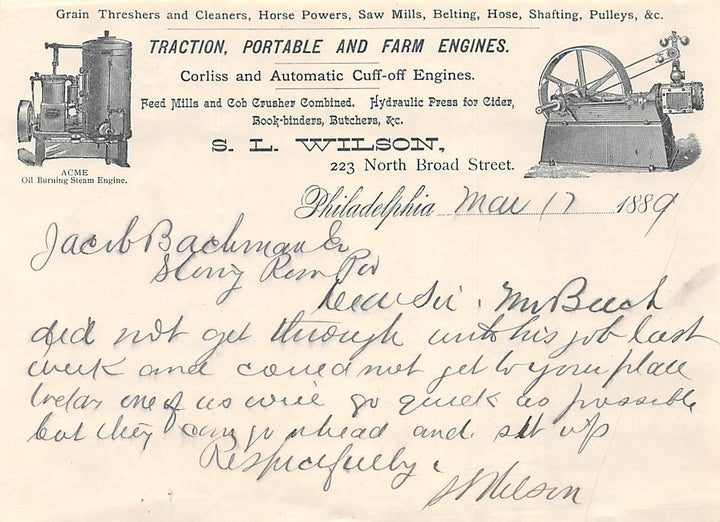 WILSON ENGINES & BOILERS EARLY FARM MACHINERY ANTIQUE GRAPHIC ADVERTISING LETTER - K-townConsignments