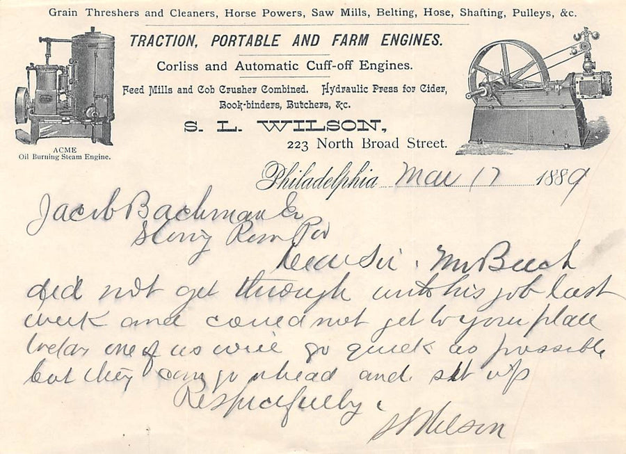 WILSON ENGINES & BOILERS EARLY FARM MACHINERY ANTIQUE GRAPHIC ADVERTISING LETTER - K-townConsignments