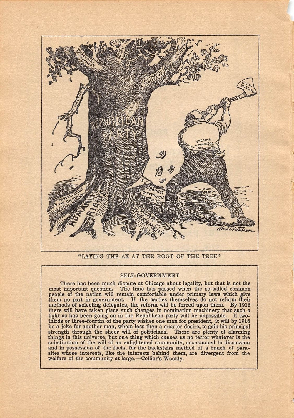 CHOPPING DOWN THE REPUBLICAN PARTY ANTIQUE GRAPHIC POLITICAL CARTOON PRINT 1912 - K-townConsignments