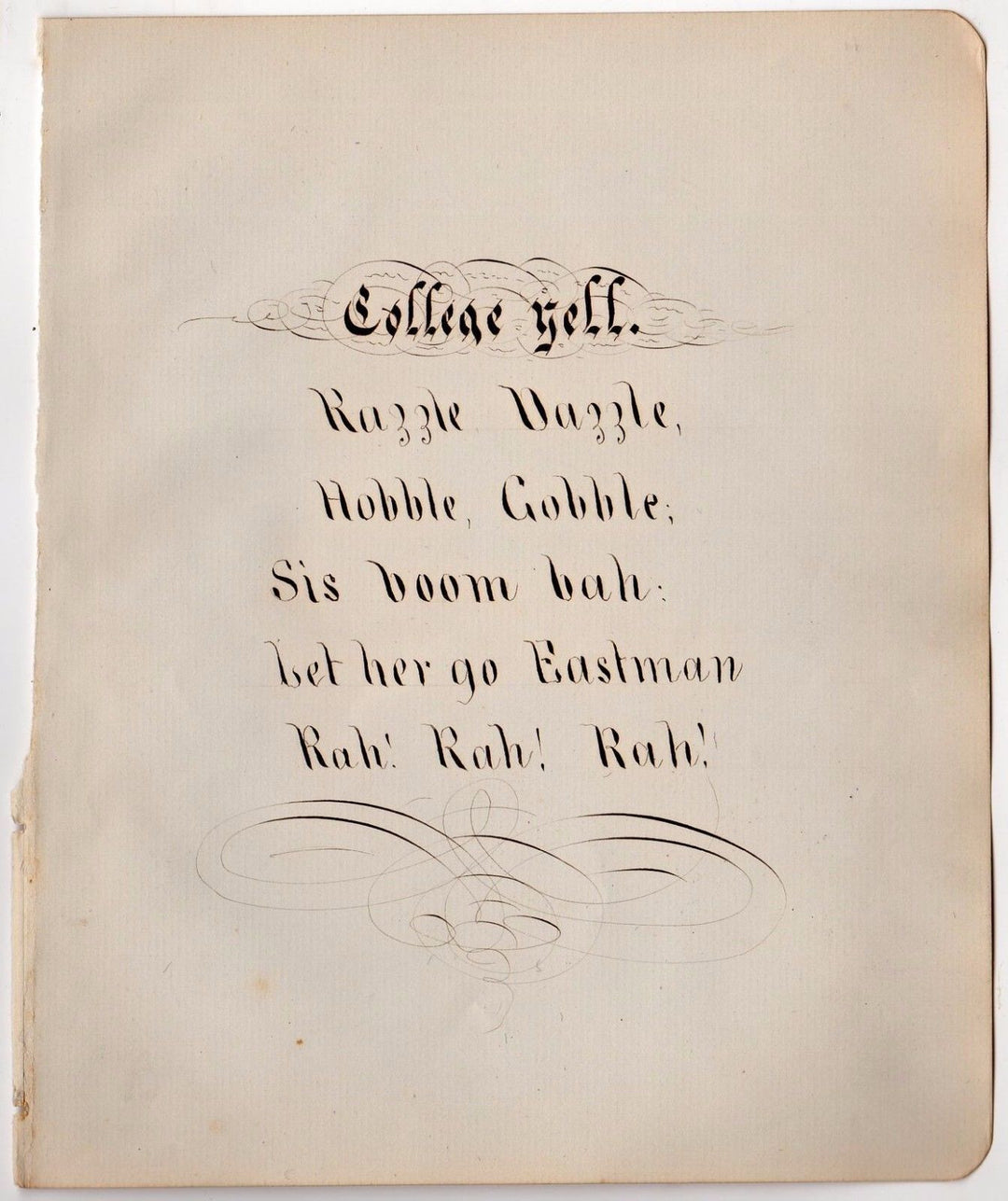 COLLEGE YELL CHEERLEADING POEM ANTIQUE PENMANSHIP FOLK ART CALLIGRAPHY 1891 - K-townConsignments