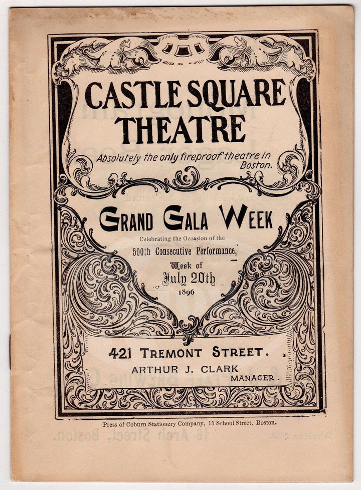 FAUST CASTLE SQUARE THEATRE PLAY ANTIQUE PLAYBILL W/ BICYCLE ADVERTISING 1896 - K-townConsignments