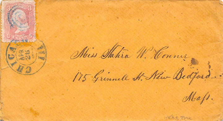 CHICAGO TO NEW BEDFORD MASS ANTIQUE CANCEL STAMPED POSTAL MAIL COVER 1860s - K-townConsignments