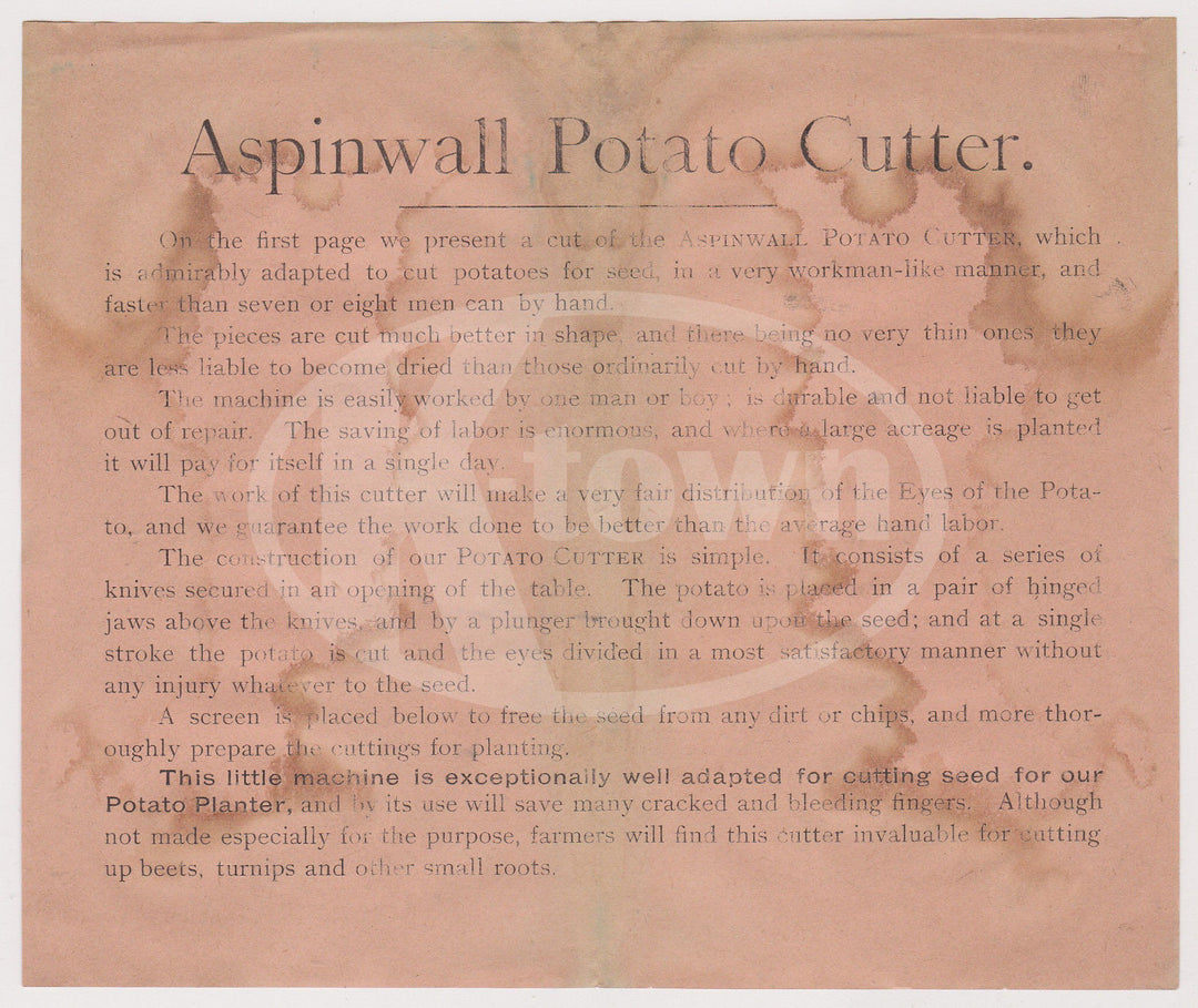 ASPINWALL POTATO CUTTER THREE RIVERS MICHIGAN ANTIQUE FARM TOOL ADVERTISING 1893 - K-townConsignments