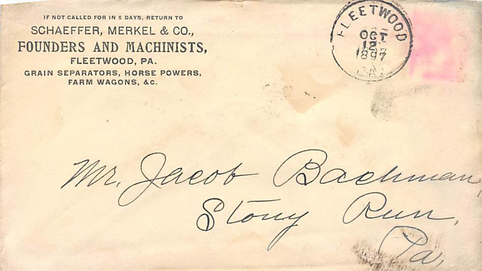 SCHAEFFER MERKEL FOUNDRY FLEETWOOD PENNSYLVANIA ANTIQUE ADVERTISING LETTER 1897 - K-townConsignments