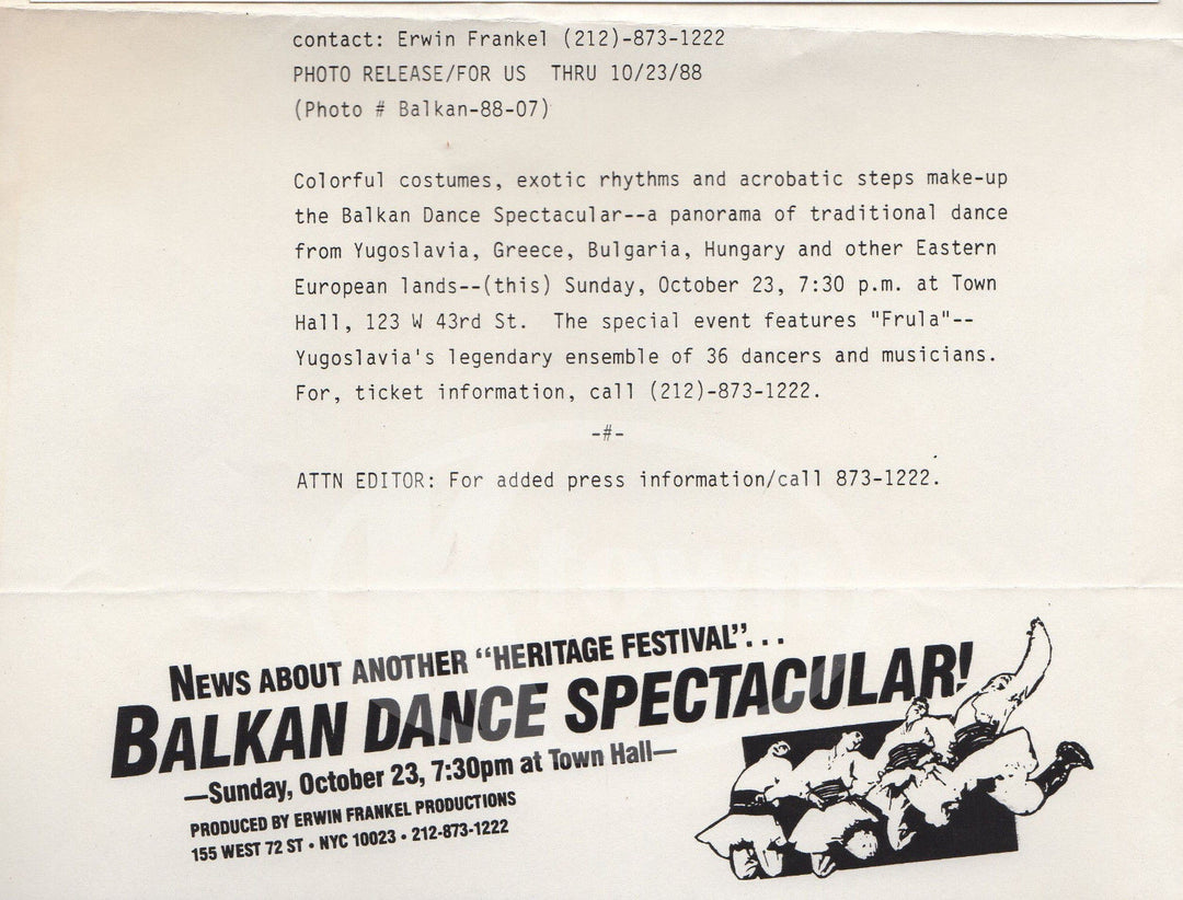 FRULA YUGOSLAVIA BALKAN DANCE TROUP VINTAGE STAGE SCENE PROMO PHOTOGRAPH - K-townConsignments