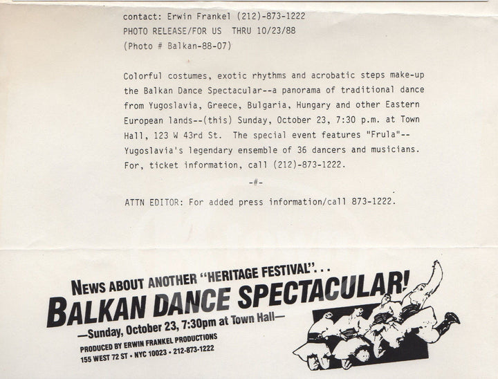 FRULA YUGOSLAVIA BALKAN DANCE TROUP VINTAGE STAGE SCENE PROMO PHOTOGRAPH - K-townConsignments