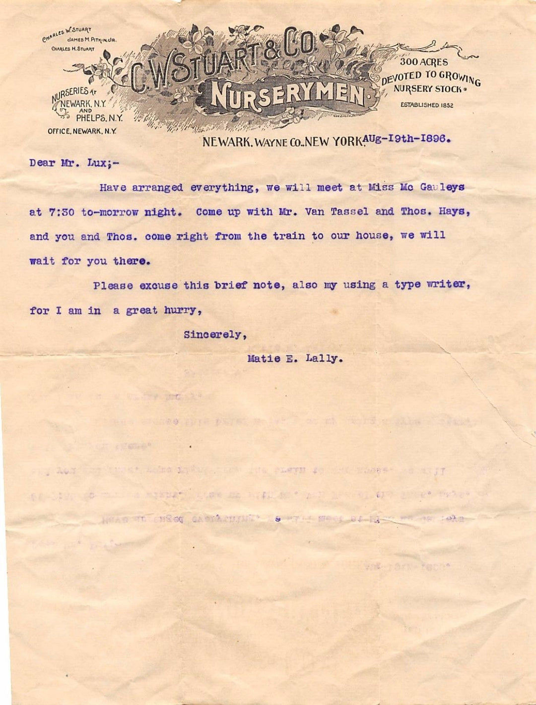 C. W. STUART NURSERY NEWARK NEW YORK FARM ANTIQUE GRAPHIC ADVERTISING LETTER - K-townConsignments