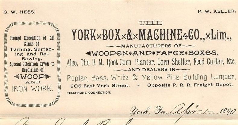 YORK BOX & MACHINE COMPANY ANTIQUE AUTOGRAPH SIGNED STATIONERY LETTERHEAD 1890 - K-townConsignments