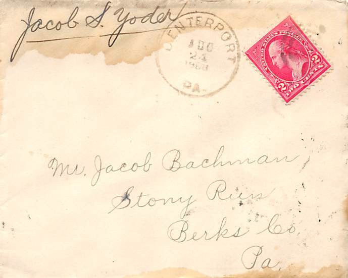 JACOB YODER CENTERPORT PA FARMING ANTIQUE AUTOGRAPH SIGNED LETTER & MAIL COVER - K-townConsignments