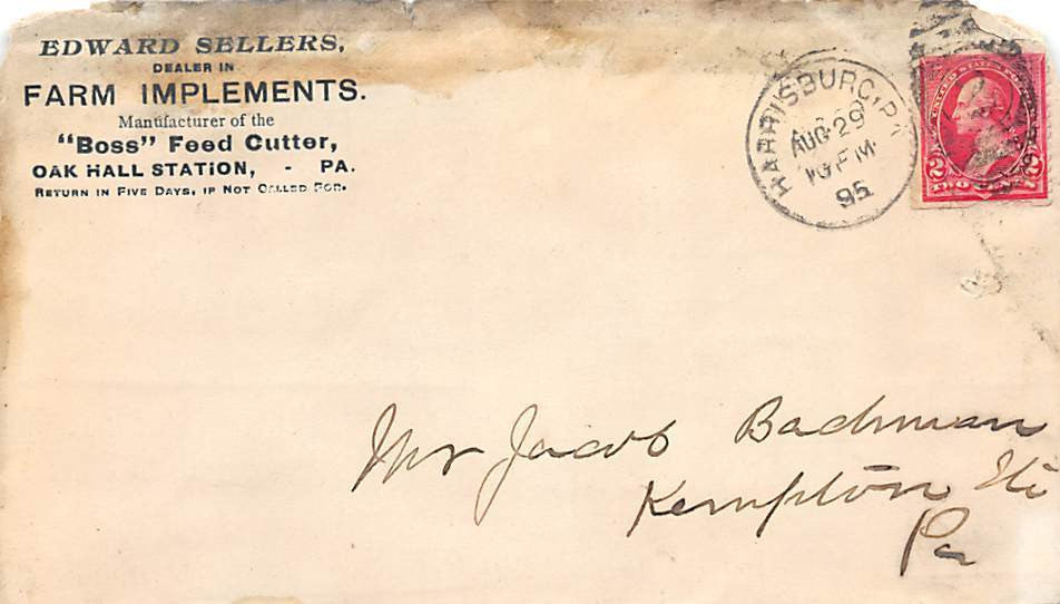 EDWARD SELLERS FARM IMPLEMENTS OAK HALL STATION PA ANTIQUE GRAPHIC ADVERTISING - K-townConsignments