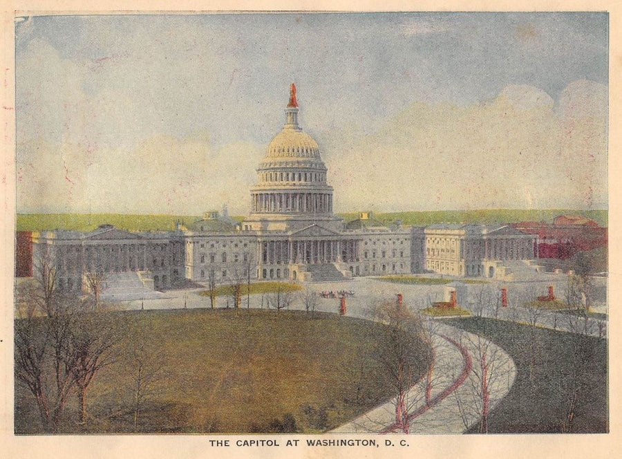 WASHINGTON DC CAPITOL BUILDING ANTIQUE COLOR GRAPHIC ILLUSTRATION PRINT 1912 - K-townConsignments