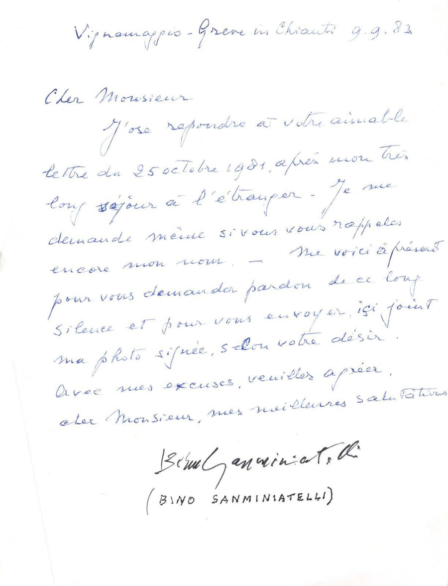 BINO SANMINIATELLI ITALIAN AUTHOR & DESIGNER VINTAGE AUTOGRAPH SIGNED LETTER - K-townConsignments