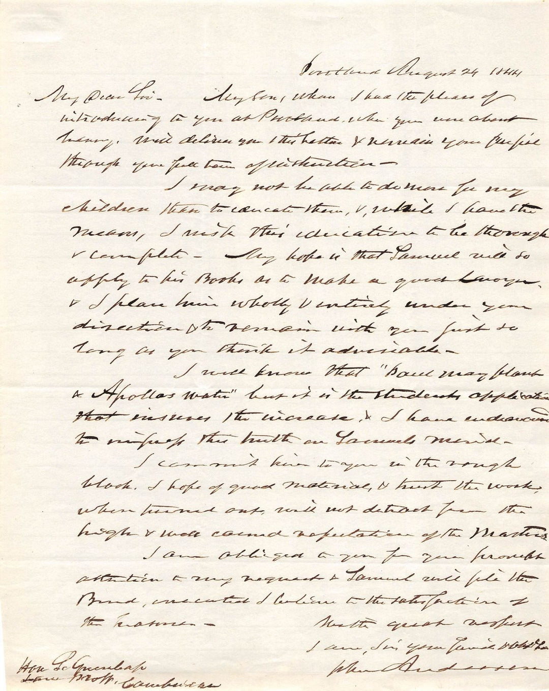 JOHN ANDERSON MAINE CONGRESS POLITICIAN ANTIQUE AUTOGRAPH SIGNED LETTER 1844 - K-townConsignments