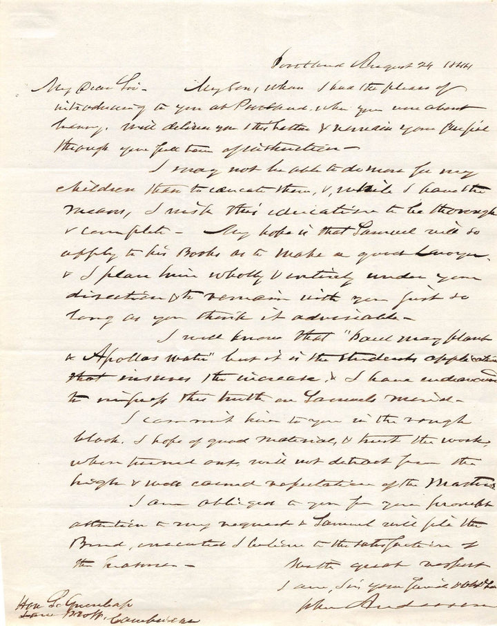 JOHN ANDERSON MAINE CONGRESS POLITICIAN ANTIQUE AUTOGRAPH SIGNED LETTER 1844 - K-townConsignments