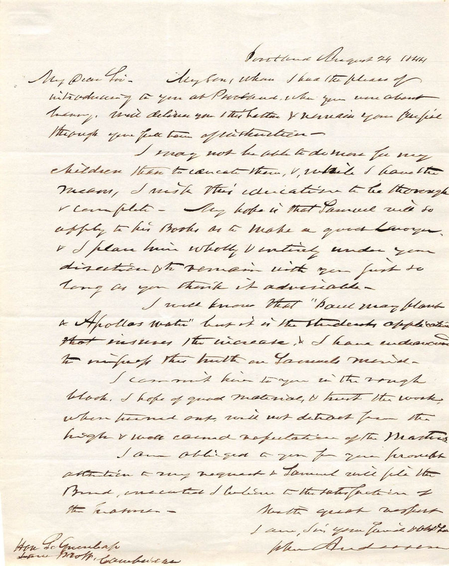 JOHN ANDERSON MAINE CONGRESS POLITICIAN ANTIQUE AUTOGRAPH SIGNED LETTER 1844 - K-townConsignments