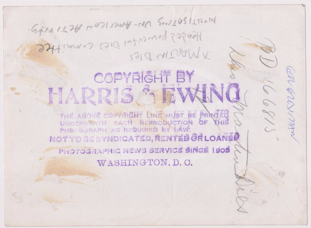 MARTIN DIES TEXAS POLITICIAN ANTIQUE AUTOGRAPH SIGNED HARRIS & EWING PHOTO - K-townConsignments