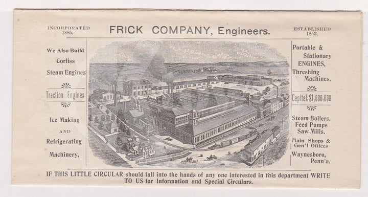 FRICK COMPANY WAYNESBORO PA ANTIQUE FARM EQUIPMENT ADVERTISING BROCHURE 1892 - K-townConsignments