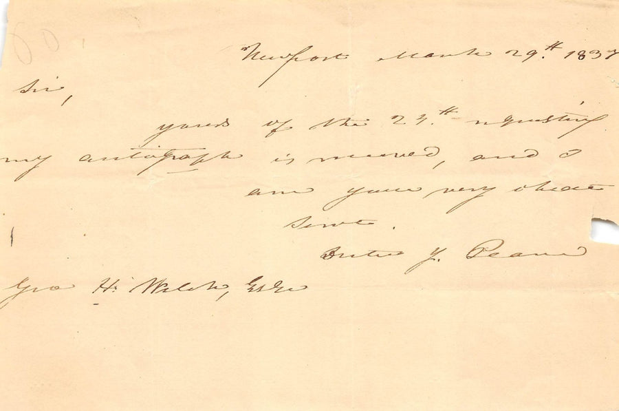 DUTEE PEARCE RHODE ISLAND CONGRESS POLITICIAN AUTOGRAPH SIGNED LETTER 1837 - K-townConsignments