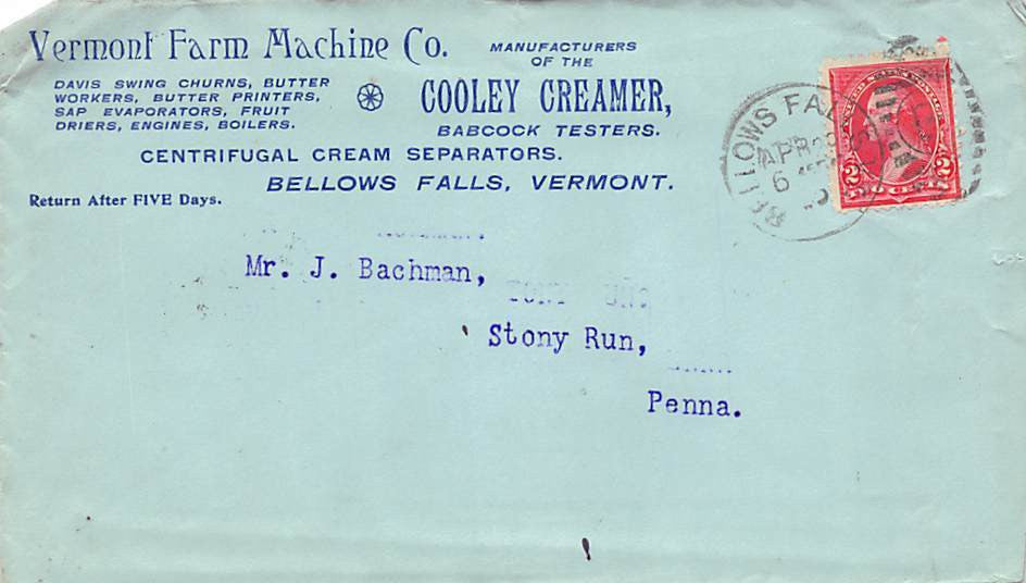 VERMONT FARM MACHINE BELLOWS FALLS VT FARM EQUIPMENT ANTIQUE GRAPHIC ADVERTISING - K-townConsignments