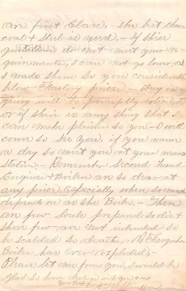 STAUFFER LUMBER YARD BECHTELSVILLE PA ANTIQUE AUTOGRAPH SIGNED LETTERHEAD 1893 - K-townConsignments