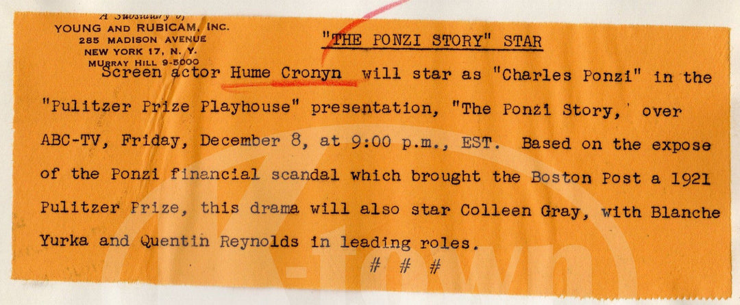 HUME CRONYN TV MOVIE ACTOR HEADSHOT VINTAGE STUDIO PROMO PHOTOGRAPH - K-townConsignments