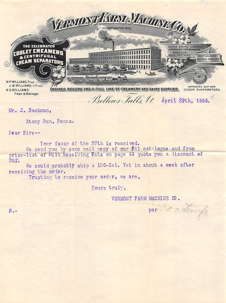 VERMONT FARM MACHINE BELLOWS FALLS VT FARM EQUIPMENT ANTIQUE GRAPHIC ADVERTISING - K-townConsignments