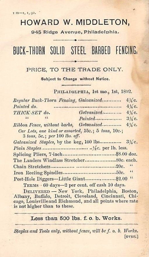 HOWARD MIDDLETON MINING & RAILROAD TOOLS ANTIQUE SALES PRICE LIST ADVERTISING - K-townConsignments