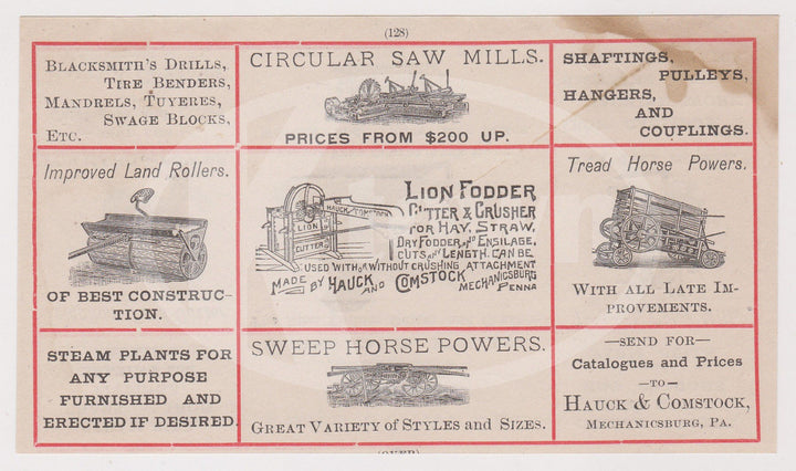 HAUCK & COMSTOCK FEED CUTTER & WINE PRESS ANTIQUE FARM TOOL ADVERTISING FLYER - K-townConsignments